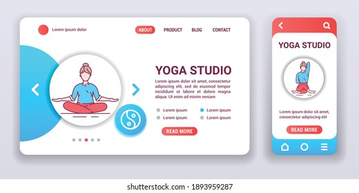 Yoga studio web banner and mobile app kit. Gymnastics. Outline vector illustration