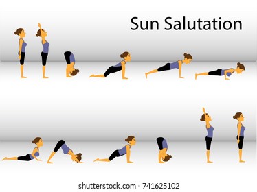 Yoga Sun Salutation Vector Illustration Set Stock Vector (Royalty Free ...