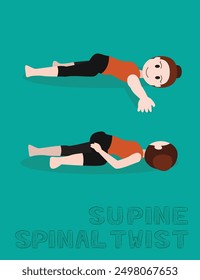 Yoga Supine Spinal Twist Supta Matsyendrasana Cartoon Vector Illustration