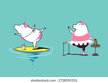  Yoga Surfboard Pig Imagem vetorial