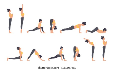 Yoga surya namaskar vector. Sun salutation vector illustration