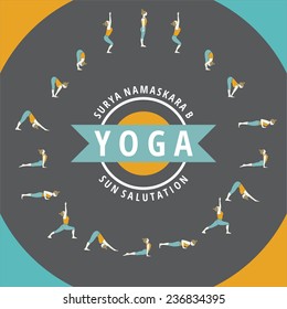 Yoga. Surya Namaskara B. Sun salutation. 