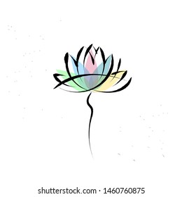 Yoga symbol lotus on white with brushwork style