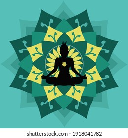 Símbolo de yoga.  Antecedentes de Mandala. ilustración vectorial