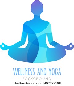 Yoga symbol, meditation person. Can be used as an ilustration for wellness and yoga studios or topics about meditation and mindfulness.