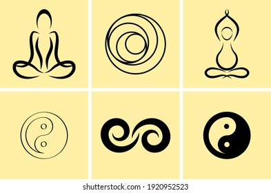 Yoga Symbols. Oriental Design Element. Hand Drawn Set Icon. Doodle Vector Stock Illustration. EPS 10