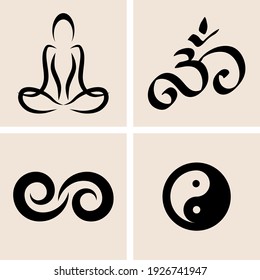 Yoga symbols. Oriental design element. Hand drawn set icon. Doodle vector stock illustration. EPS 10