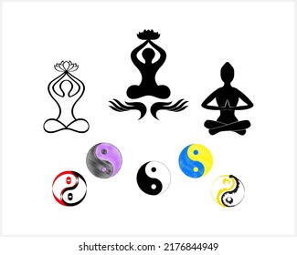 Yoga symbols. Oriental design element. Hand drawn set icon. Doodle ying yang vector stock illustration. EPS 10