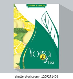 Yoga Tea Branding and Packaging with ginger and lemon. Tea Branding Element for design invitations, gift cards, flyers, packaging  and brochures.