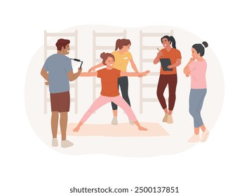 Yoga teacher courses isolated cartoon vector illustrations. Group of sporty students attend yoga teacher courses to get profession, educational process, vocational school vector cartoon.