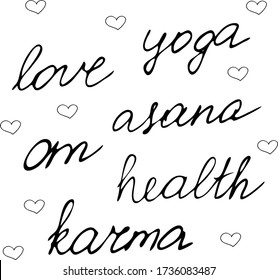 Yoga text, asana, health, karma, om, love for design