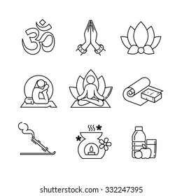 Yoga Thin Line Art Icons Set. Modern Black Symbols Isolated On White For Infographics Or Web Use.