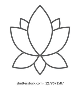 Yoga thin line icon, flower and health, lotus sign, vector graphics, a linear pattern on a white background.