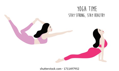 Yoga time concept beautiful woman play yoga exercise to stay strong and healthy isolated vector illustration