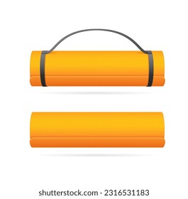 Yoga Time Concept with Realistic 3d Detailed Orange Rolled Exercise Foam Mat Set. Vector illustration of Fitness Equipment