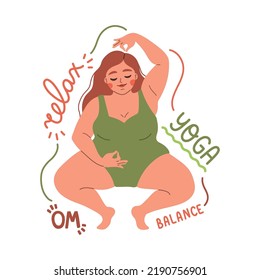 Yoga time girl in balance vector flat illustration