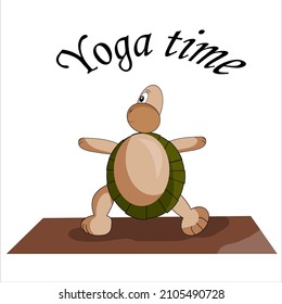 Yoga time with a turtle on the carpet
