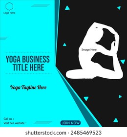 Yoga training class promotion in social media graphics background.