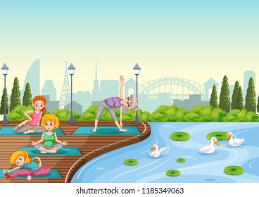Yoga training at the park illustration