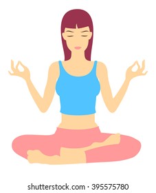 Yoga Trance. Vector Illustration of a young woman in Yoga Exercise in Trance Position.
