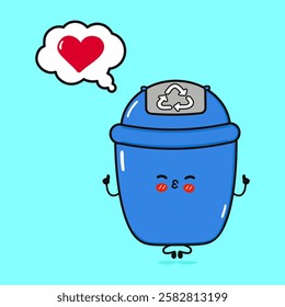 Yoga Trash Can Character. Cute Trash Bin in Love Cartoon