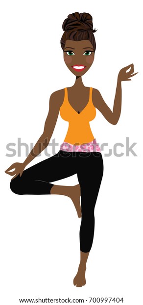Yoga Tree Pose African American Fitness Stock Vector Royalty Free
