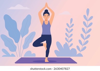 Yoga Tree Pose Illustration
Woman in Vrikshasana Vector Art
Balance and Meditation Yoga Pose
Fitness Illustration 
Yoga Tree Pose
Yoga Asana 
Tree Pose Graphic