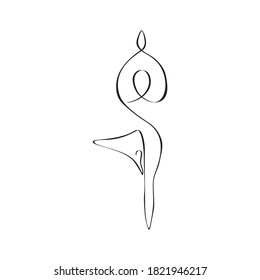 Yoga tree pose one line drawing. Abstract minimalist style. Continuous line art. Vector illustration