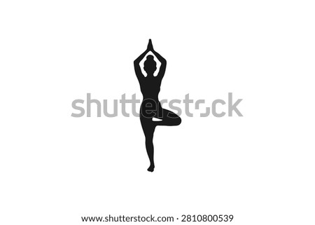 Yoga tree pose silhouette icon, Vrikshasana posture silhouette isolated on white background