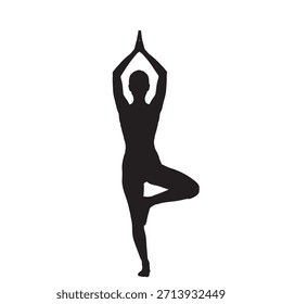 Yoga tree pose silhouette representing wellness, fitness, zen, balance of body and mind, and exercise. Asana. Simple vector illustration.