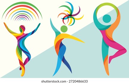 Siluetas de la pose del árbol del yoga con los fondos fluidos Abstractas y los modelos del zen