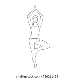 Yoga Tree pose. Sketch of woman on white background 