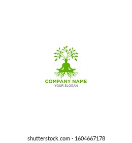 Yoga Tree Roots Logo Design Vector