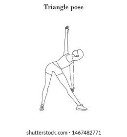 Yoga triangle pose outline on the white background. Vector illustration
