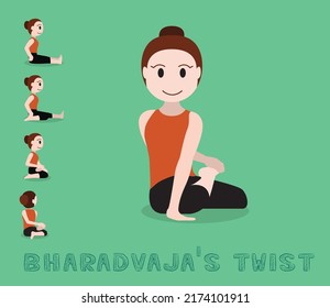 Yoga Tutorial Bharadvajas Twist Pose Cartoon Vektorgrafik
