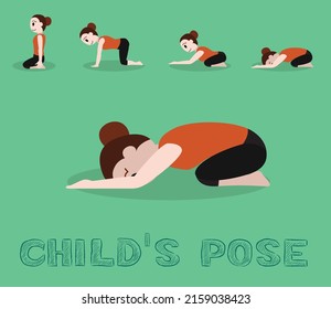 Yoga Tutorial Child's Pose Cute Cartoon Vector Illustration