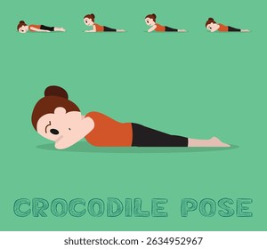 Yoga Tutorial Crocodile Pose Cute Cartoon Vector Illustration