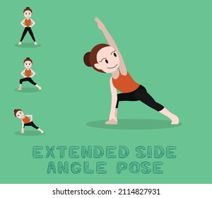 Yoga Tutorial Extended Side Angle Pose Cute Cartoon Vector Illustration