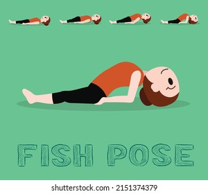 Yoga Tutorial Fish Pose Cute Cartoon Vector Illustration