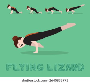 Yoga Tutorial Flying Lizard Pose Cartoon Vector Illustration