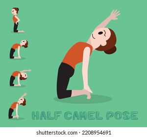 Yoga Tutorial Half Camel Pose Cartoon Vector Illustration