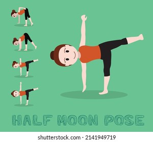 Yoga Tutorial Half Moon Pose Cute Cartoon Vektorgrafik