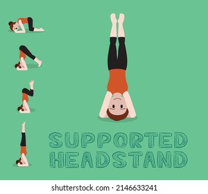 Yoga Tutorial Supported Headstand Cute Cartoon Vector Illustration