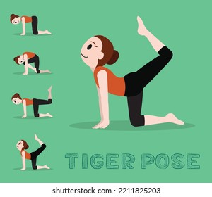 Yoga Tutorial Tiger Pose Cartoon Vector Illustration