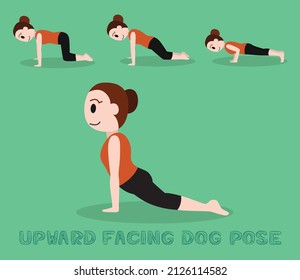 Yoga Tutorial Upward Facing Dog Pose Cute Cartoon Vector Illustration
