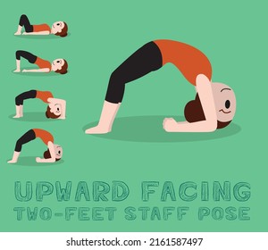 Yoga Tutorial Upward Facing Two-Feet Staff Pose Cartoon Vector Illustration