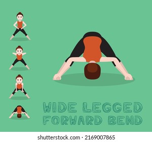 Yoga Tutorial Wide Legged Forward Bend Cartoon Vector Illustration