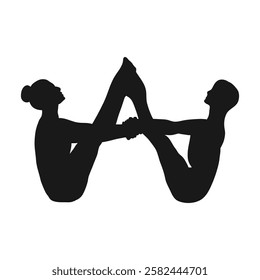 Yoga for two. A collection of yoga poses. Boat pose