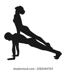 Yoga for two. A collection of yoga poses. The silhouette of a couple. Yoga Class Center