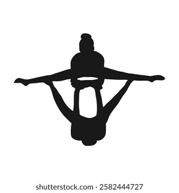 Yoga for two. A collection of yoga poses. The silhouette of a couple. A pose for a man and a woman